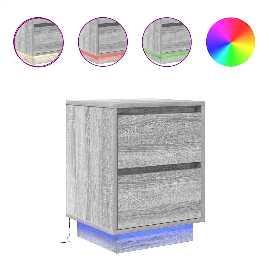Comodini con Luci a LED 2 pz Grigio Sonoma 38x34x50 cm 861294