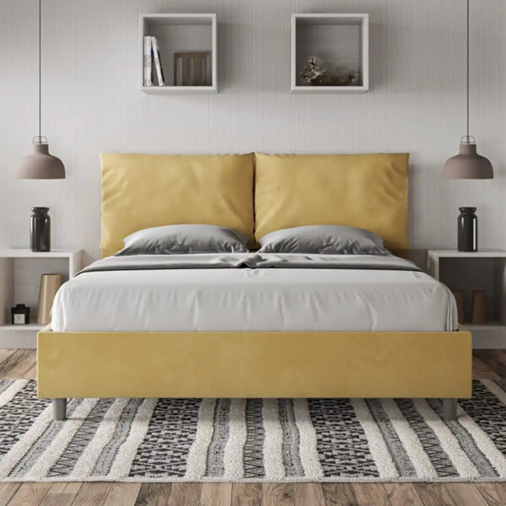 Letto matrimoniale senza rete imbottito 160x210 microfibra ocra Antea