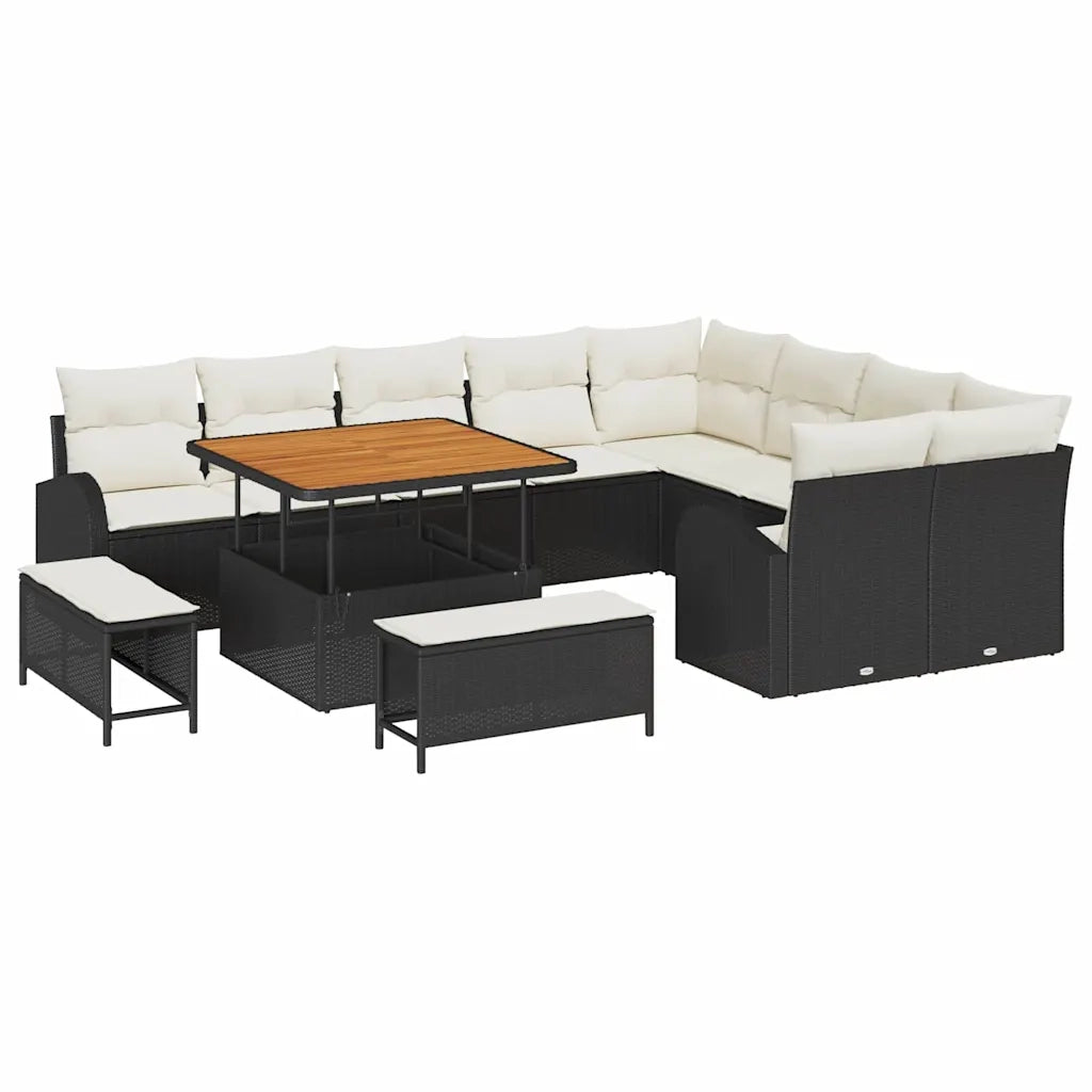 Set Divano da Giardino con cuscino 12 pcs Nero e Crema