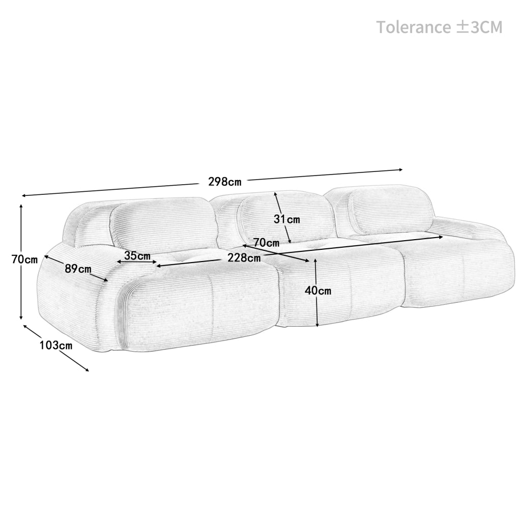 Divano 3 Posti in Tessuto Modulare con Braccioli ¨C MINIMAL ¨C Beige
