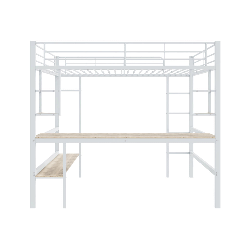 Letto a Soppalco con Scrivania e Libreria ¨C MINIMAL ¨C Metallo Bianco 140x200