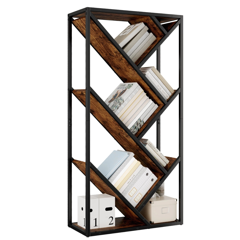 Libreria ad albero 80×35×160 cm, 8 ripiani, MDF e metallo