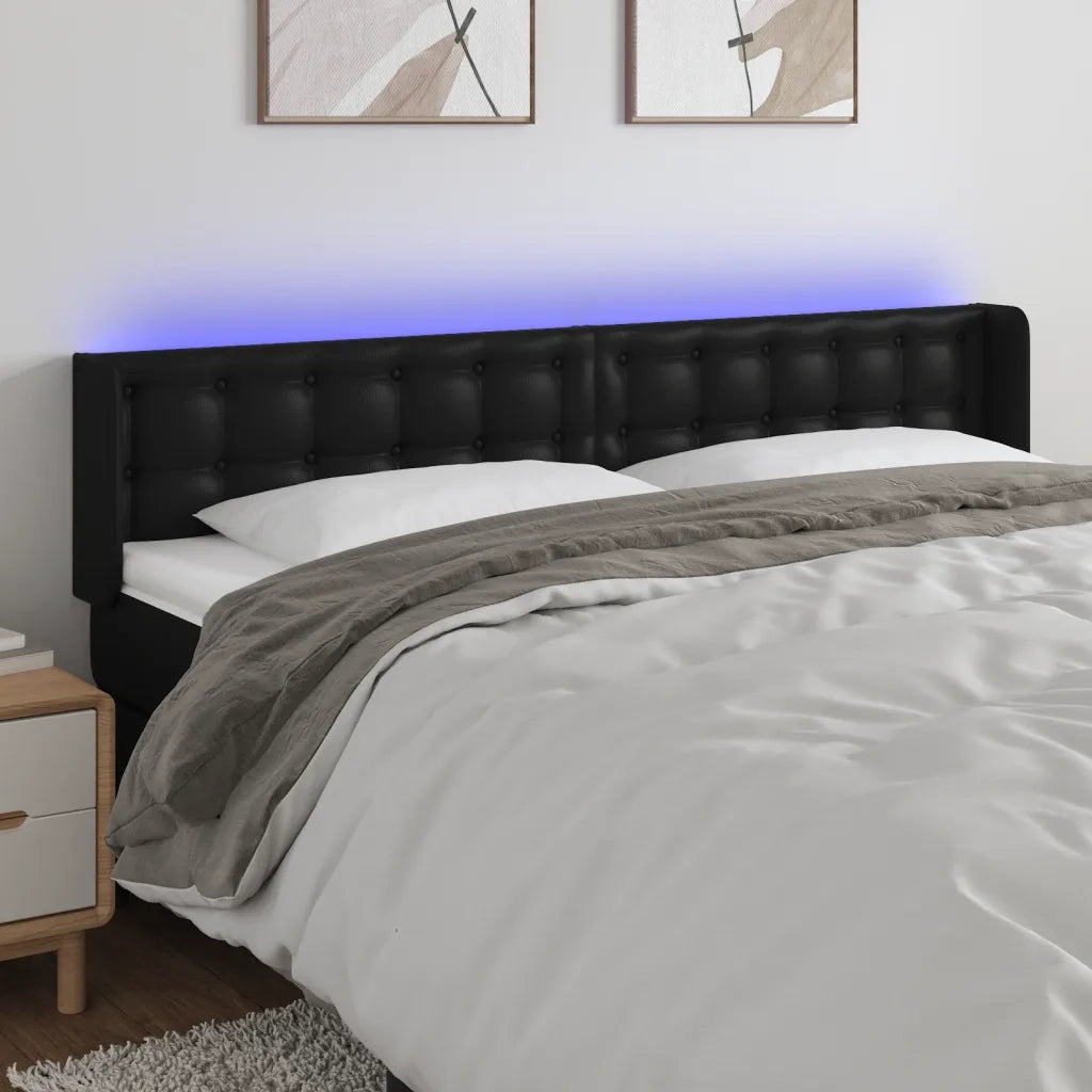 Testiera | Testata a LED Nera 163x16x78/88 cm in Similpelle