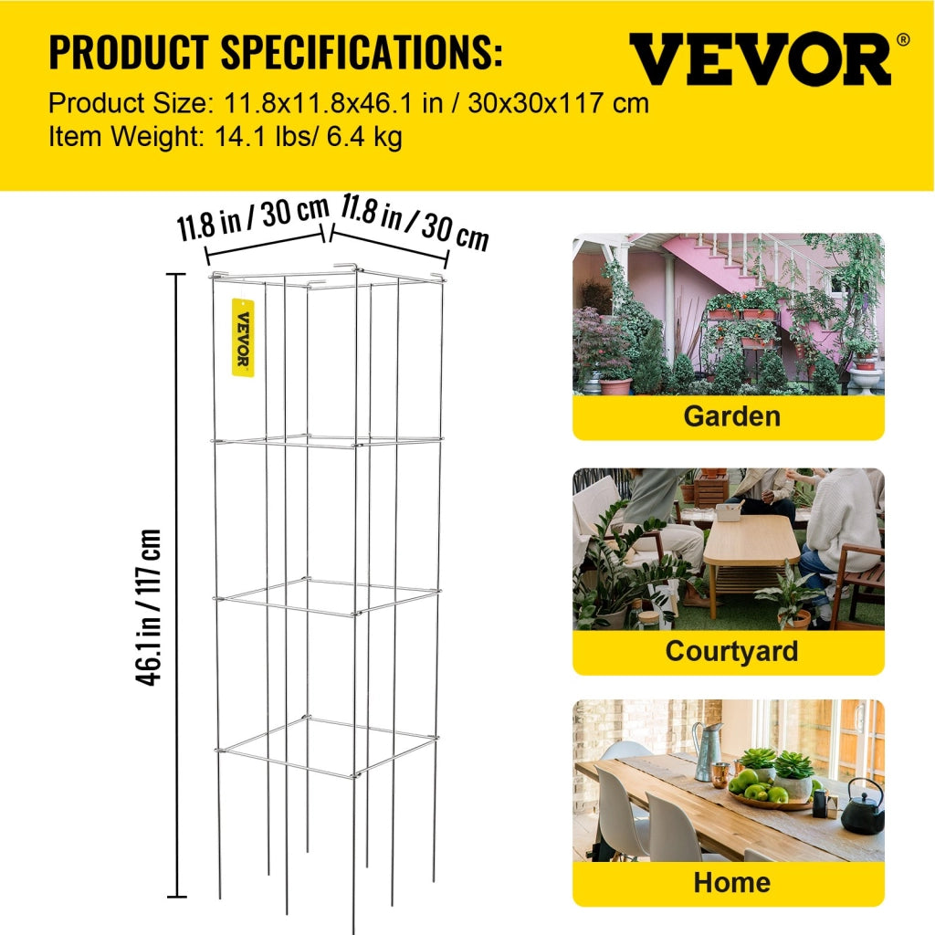 Set 5 Gabbie per Pomodori Quadrate in Acciaio 30x30x117 cm, Supporti per Piante Rampicanti e Fiori, Tralicci per Orto e Giardino