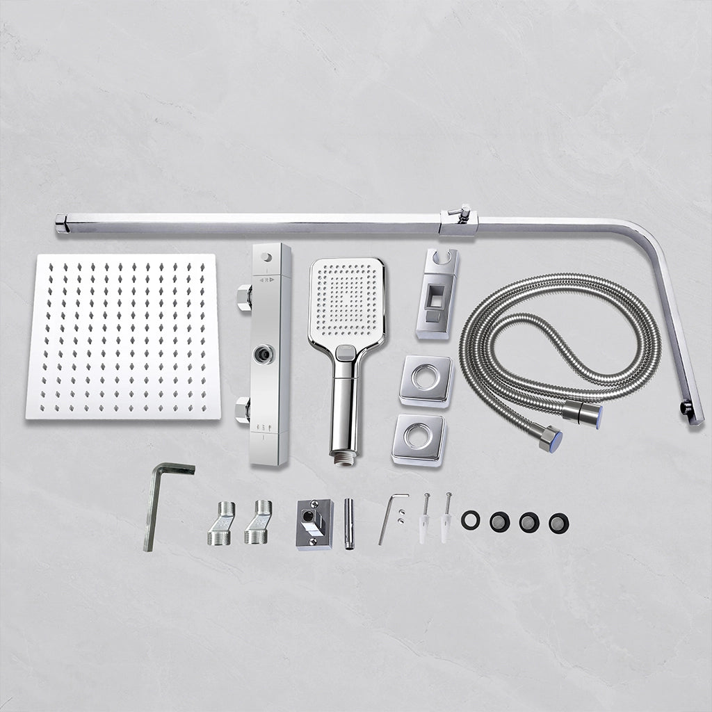 AICA Colonna doccia con miscelatore termostatico, rubinetto doccia 28x4cm, soffione doccia quadrato 30x30cm in acciaio inox cromato