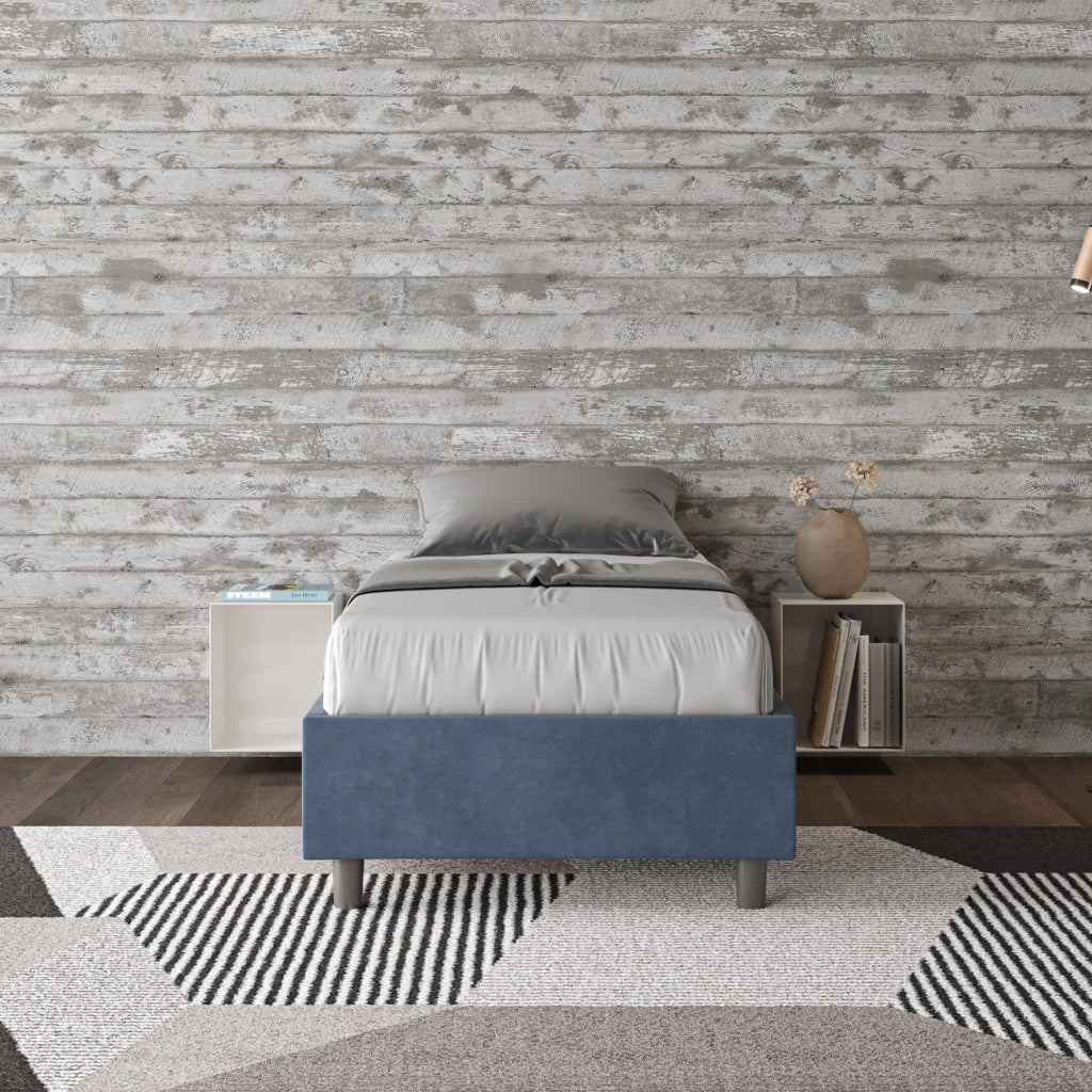 BS COM Letto singolo con rete imbottito 90x210 microfibra blu