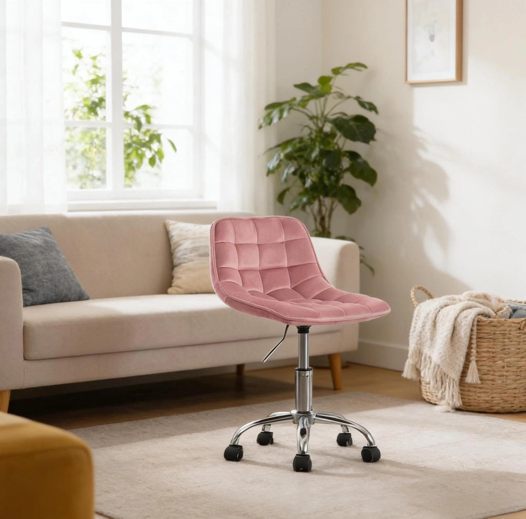 SEDIA UFFICIO girevole regolabile 43 x 35,5 cm velluto rosa