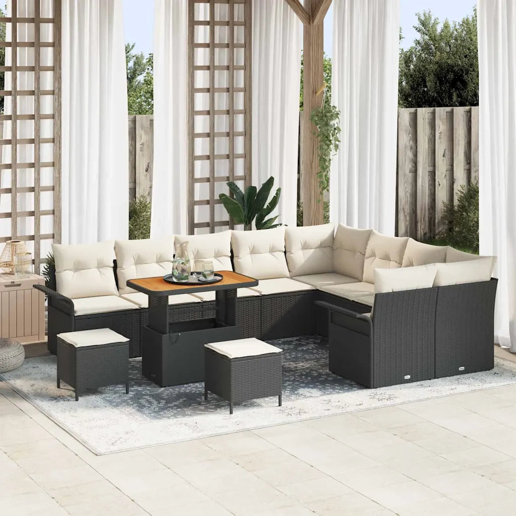 Set Divano da Giardino con cuscino 12 pcs Nero e Crema