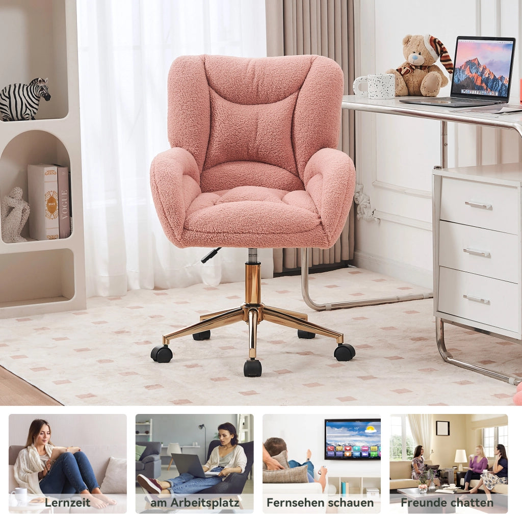 SEDIA Girevole Regolabile 64x62x92,5 cm Teddy Rosa con base oro