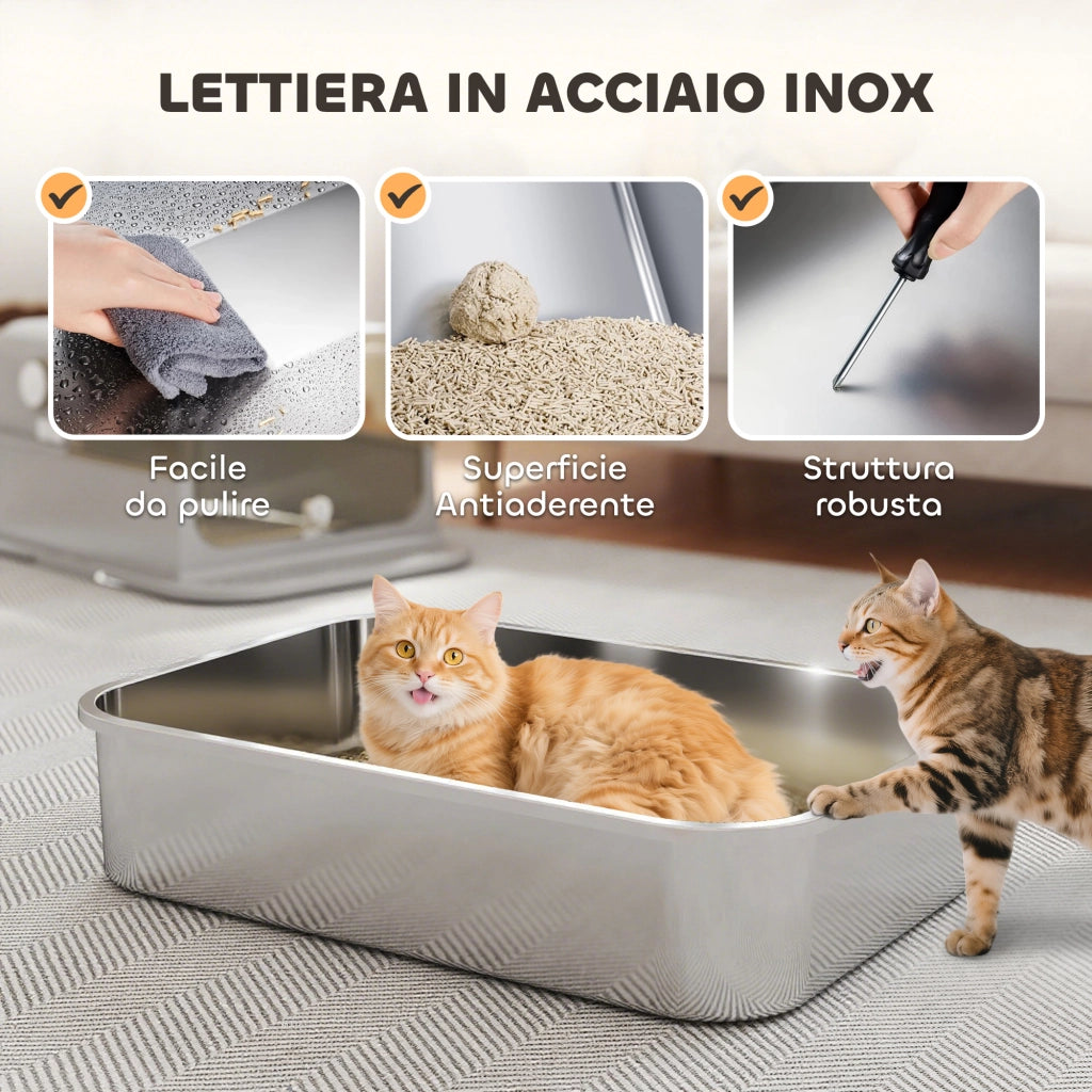 Lettiera Chiusa per Gatti XXL a 2 Porte 70x50x46,5 cm Vaschetta in Acciaio Inox Grigio