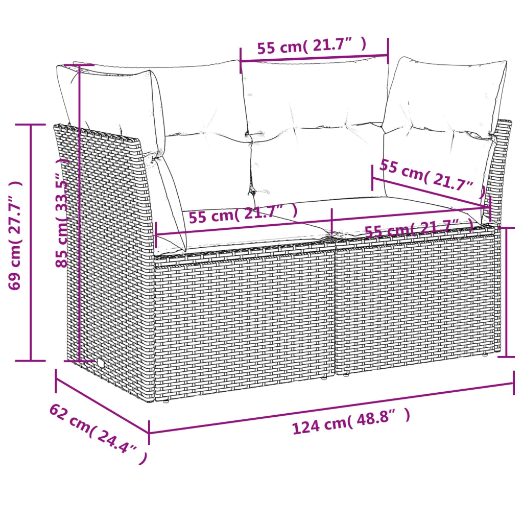 Divano da Giardino con Cuscini 2 Posti Grigio in Polyrattan 366164