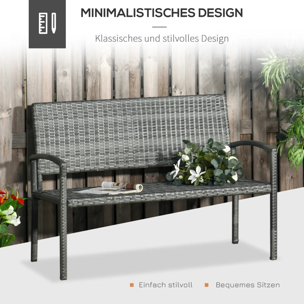 Panca da giardino in rattan sintetico con struttura in acciaio, per 2 persone, colore grigio, portata fino a 320 kg