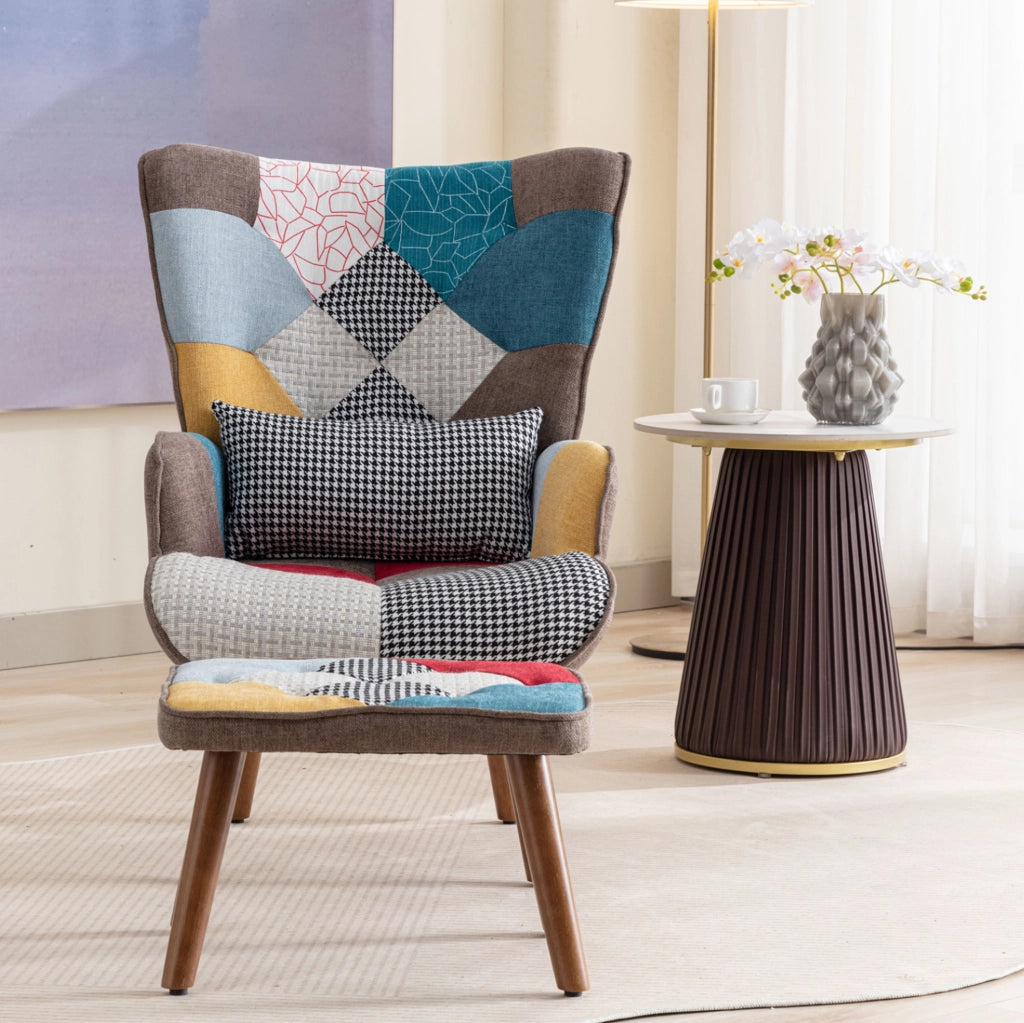 Poltrona con poggiapiedi 51x69x95,5 cm, gambe in legno, multicolore,