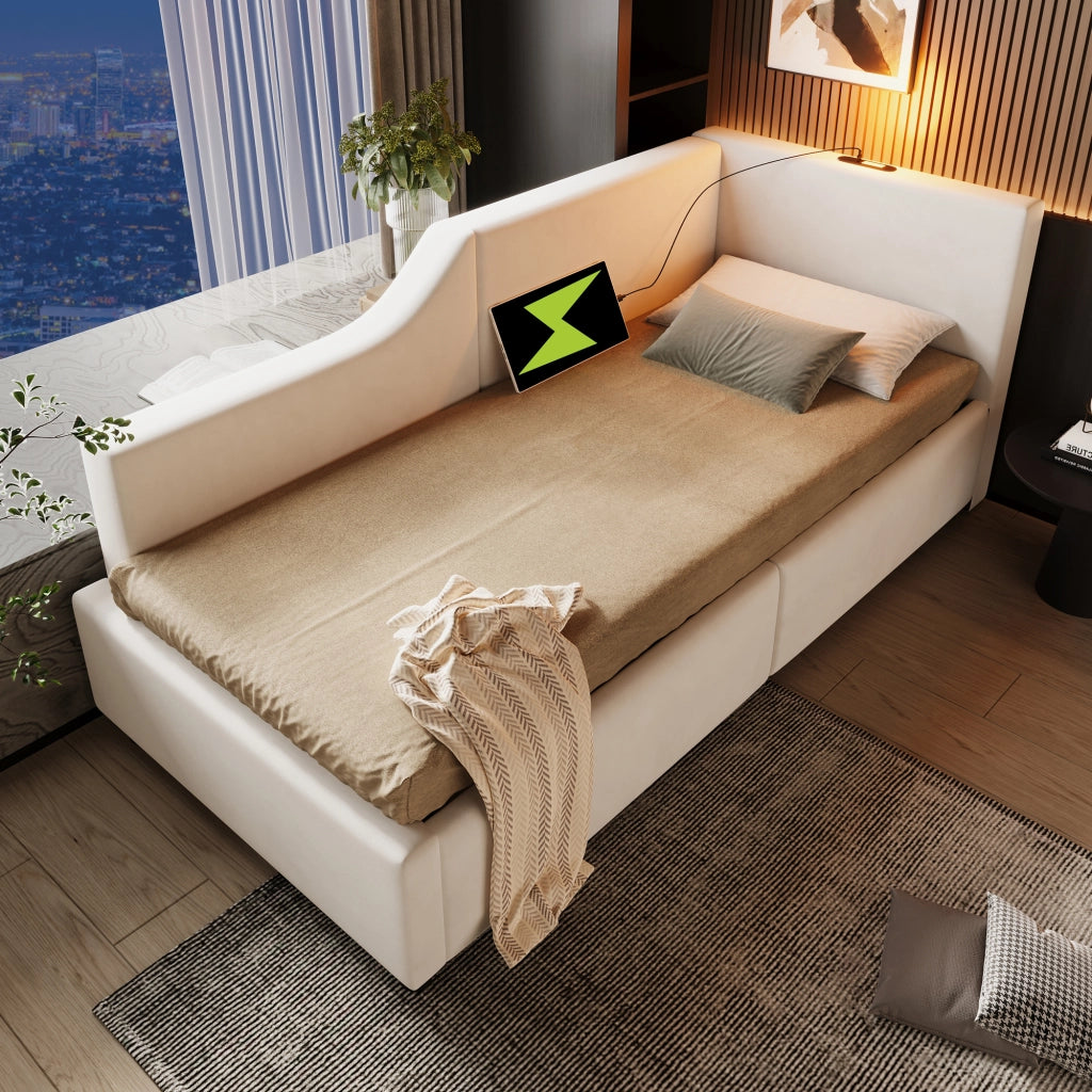 Letto singolo contenitore 90x190 cm beige