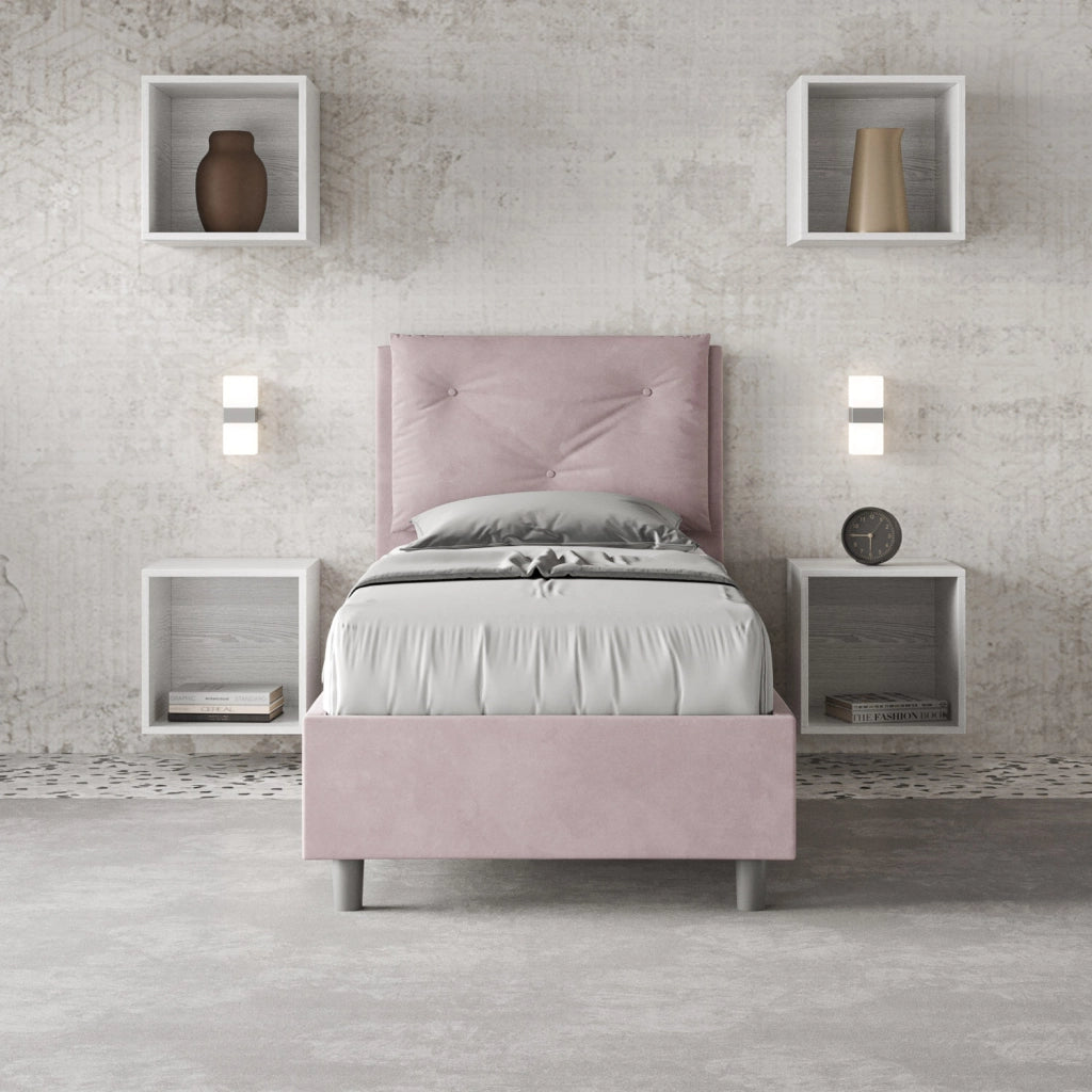 BS COM Letto singolo senza rete imbottito 90x190 microfibra glicine