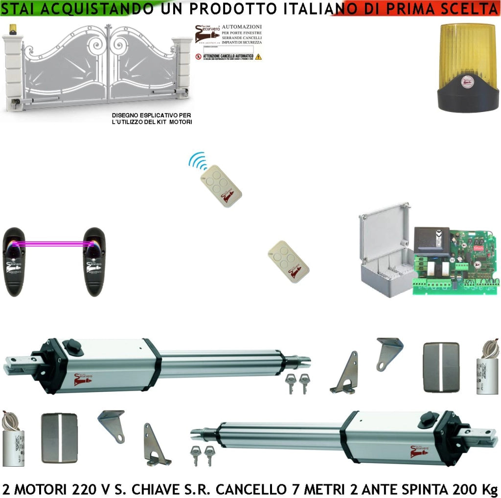 Cancello da 7 Metri 2 Ante da 3,5 Metri Kit Ricambio Automatismo Elettrico 2 Motori Elettromeccanici 220 V Stelo Retrattile Autobloccante Corsa 600 mm Spinta 250 Kg Centrale di Comando Con Radio