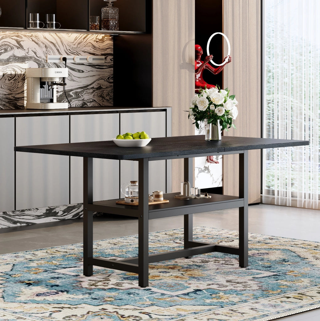 Tavolo da pranzo rettangolare nero con ripiano integrato