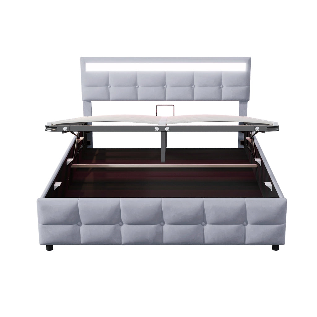 Letto Contenitore 180x200 cm; Sollevamento Idraulico; LED - in Velluto Grigio