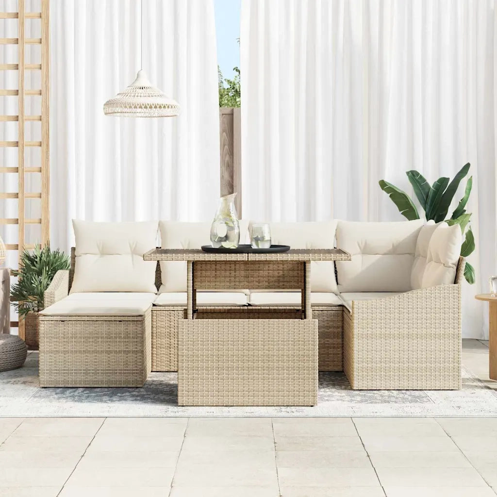 Set Divano da Giardino con cuscino 7 pcs Beige e Crema