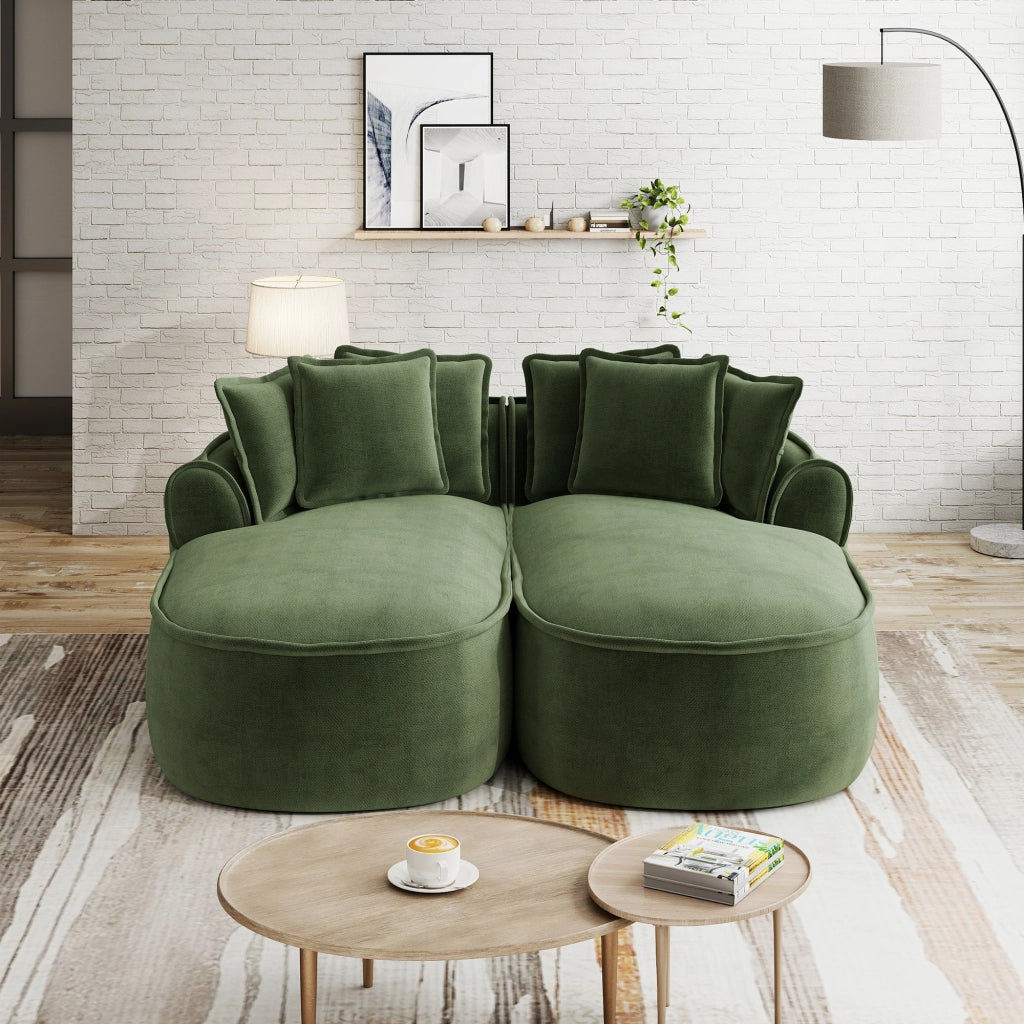 Divano Chaise Longue Doppio in Chenille con Cuscini ¨C MINIMAL ¨C Verde