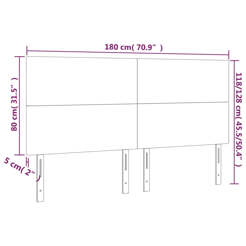 Testiera | Testata a LED Nera 180x5x118/128 cm in Similpelle