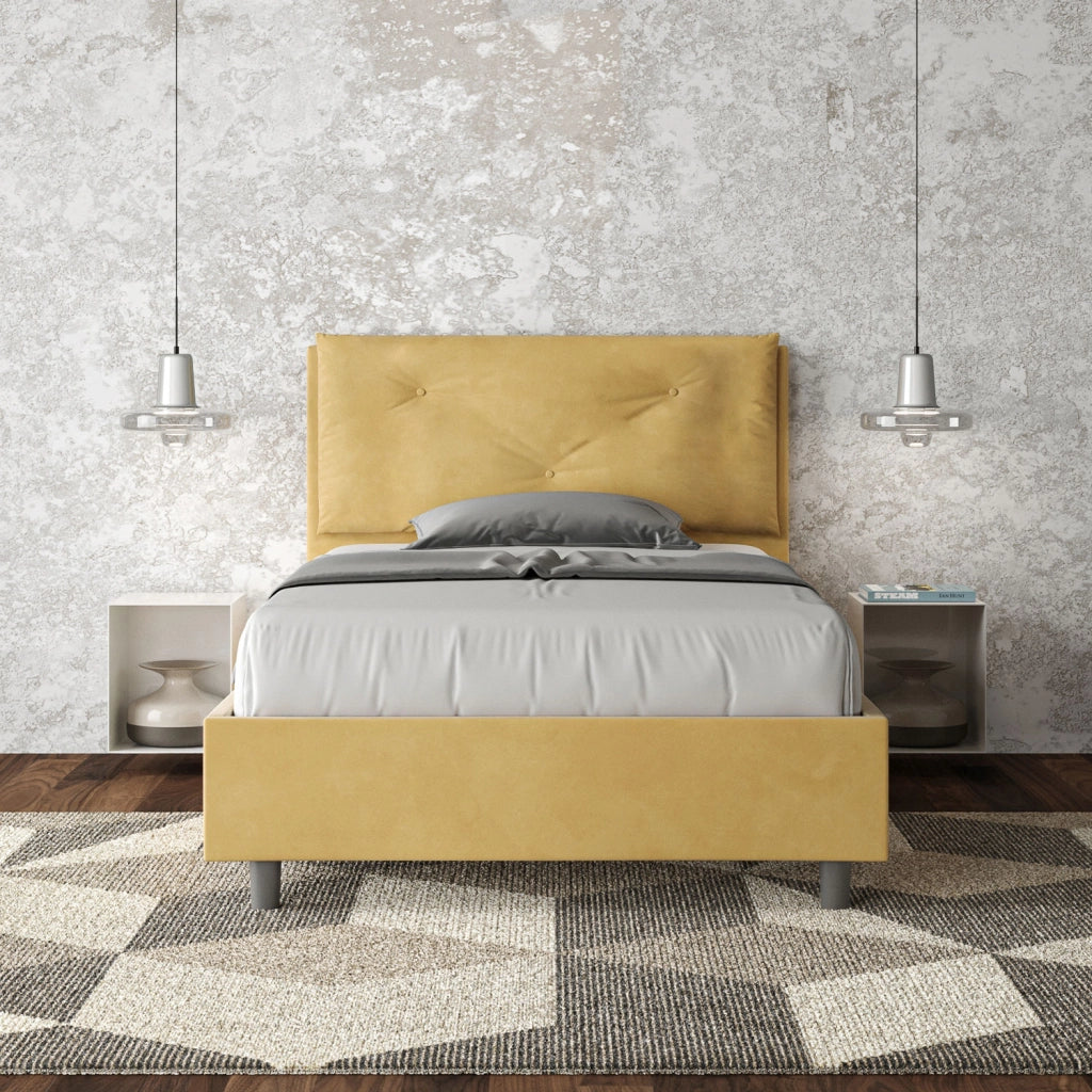 BS COM Letto una piazza e mezza senza rete imbottito 130x210 microfibra ocra Large