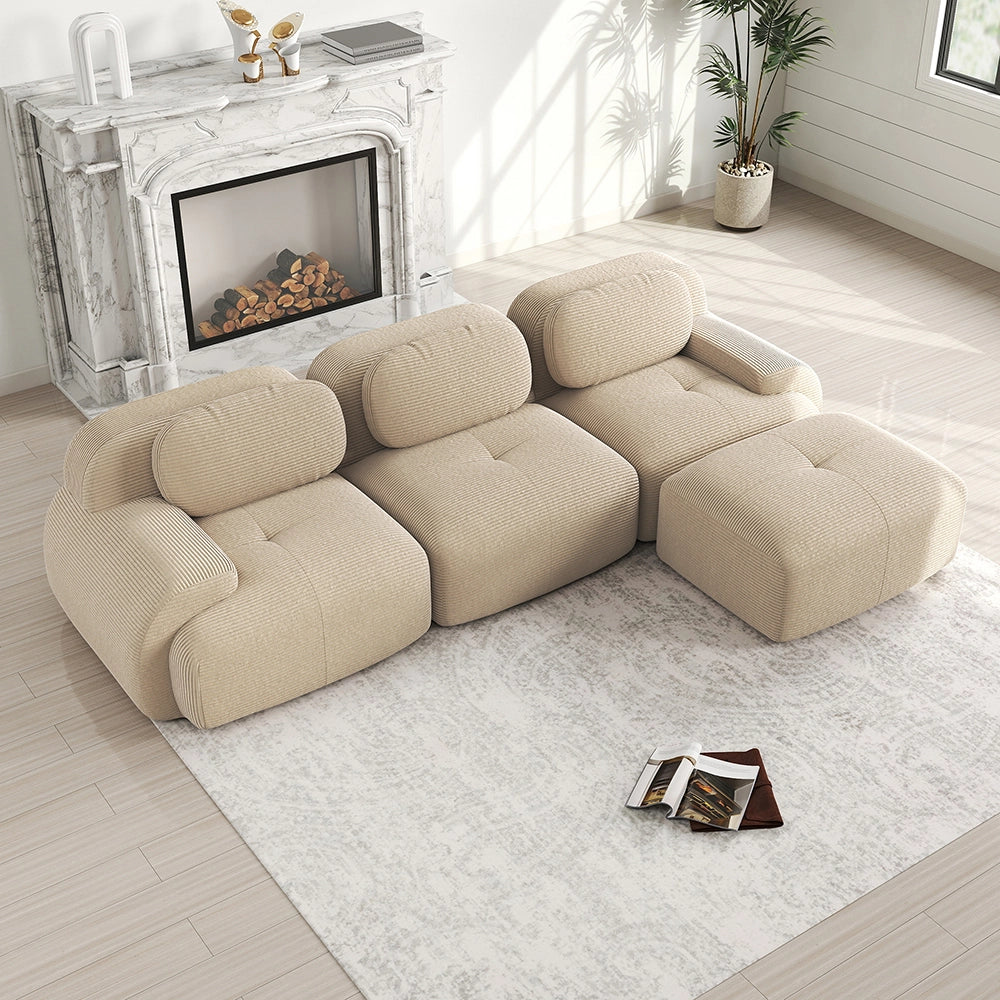 Divano angolare modulare - Xylo - Velluto costato, braccioli XL, imbottitura 32D, beige