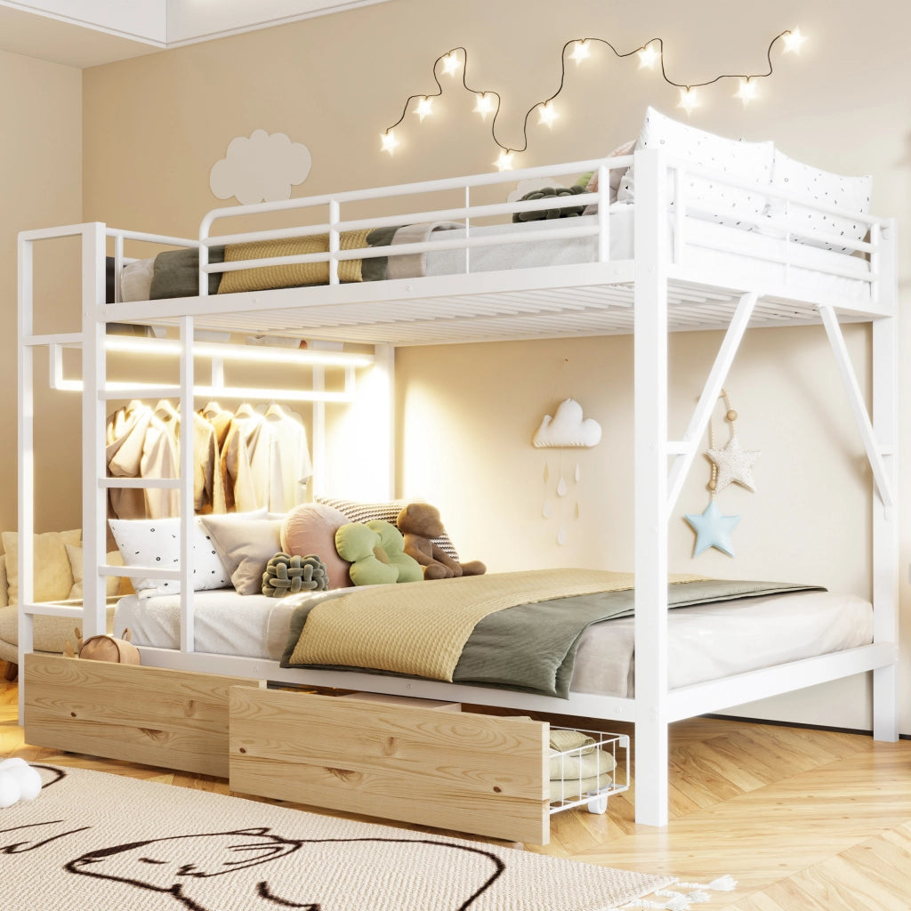 Letto a Castello con LED e Cassetti ¨C MINIMAL ¨C Bianco, 140x200