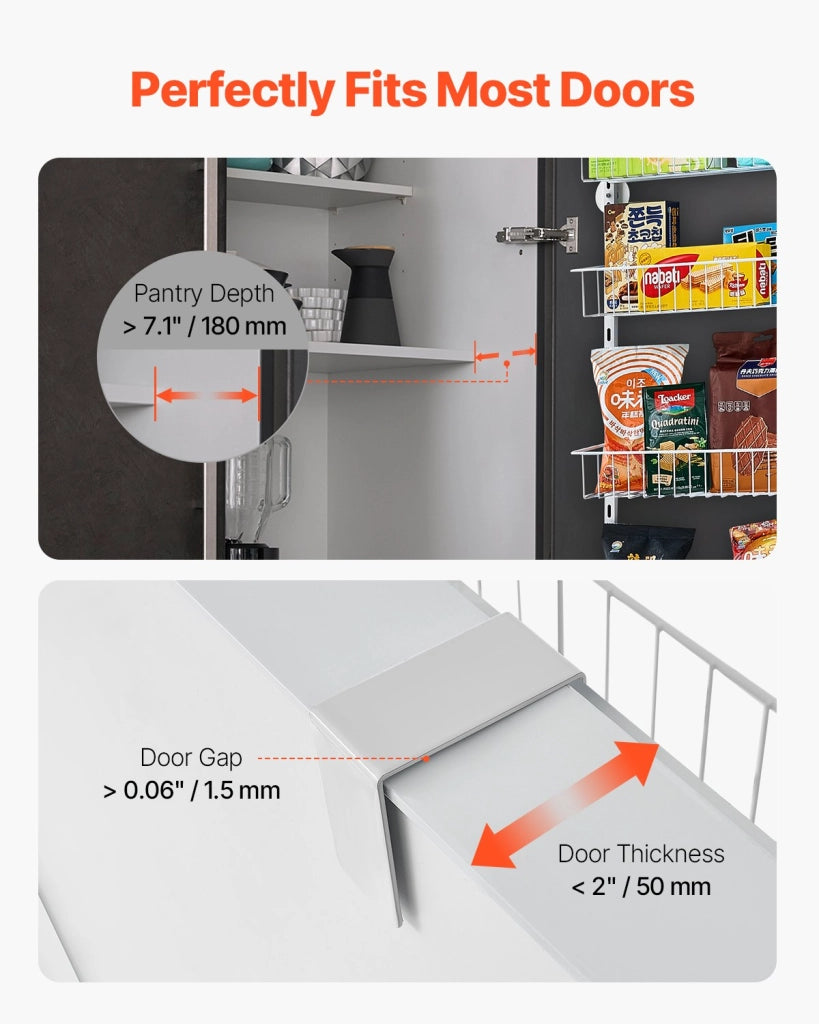 Organizzatore per Dispensa Sopra Porta a 9 Ripiani Regolabili, Scaffale Porta Spezie Sospeso in Acciaio, Salvaspazio per Cucina e Casa, Bianco DPO-9A