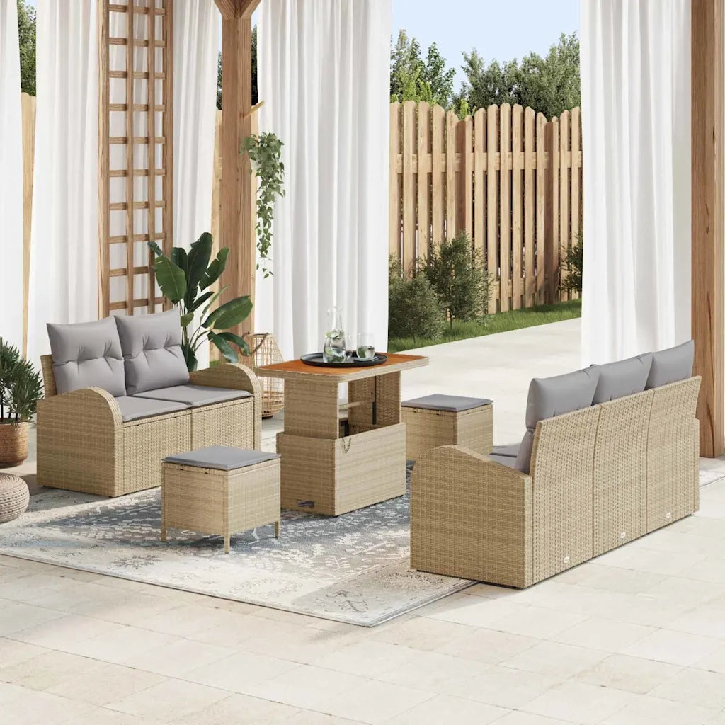 Set Divano da Giardino con cuscino 8 pcs Beige e Grigio Chiaro