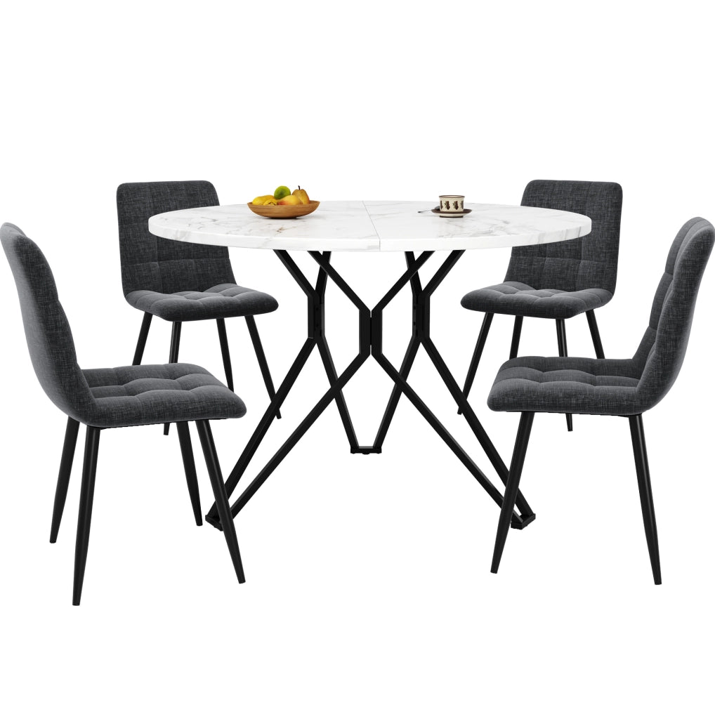 Set da pranzo rotondo con tavolo e 4 sedie