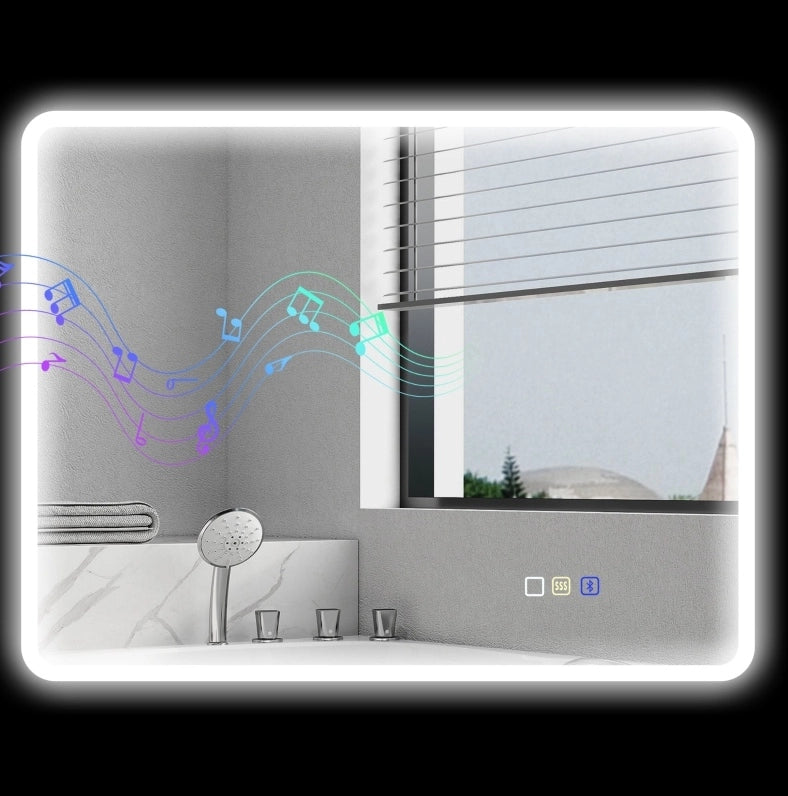 Specchio bagno LED ULEVR con Bluetooth, antiappannamento, luce regolabile in 3 tonalit¨¤ e comandi touch, argento