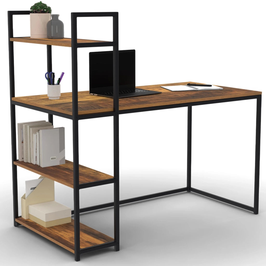 IDMarket - Scrivania libreria HAWKINS con piano effetto invecchiato, design industriale