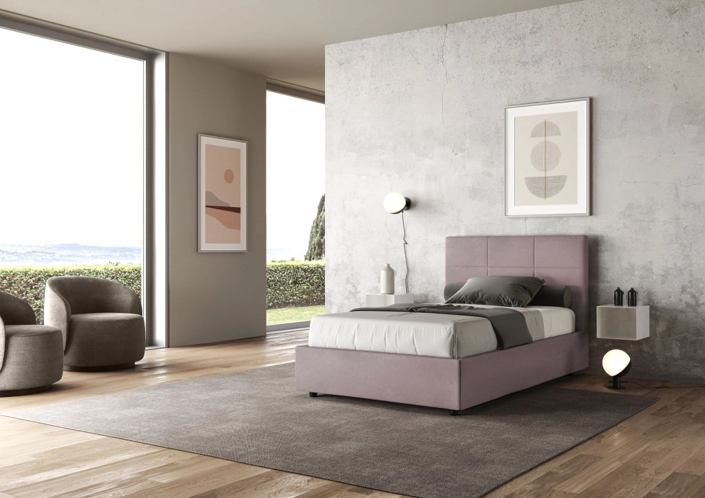BS COM Letto una piazza e mezza con rete imbottito 120x190 microfibra glicine
