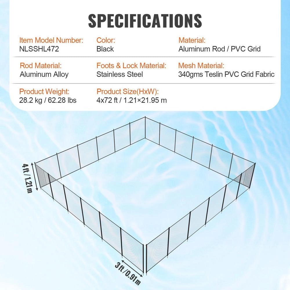 Pool Fence, 1.21 X 21.95 M Removable Child Safety Pool Fence, Easy DIY Installation, Swimming Pool Fence, 340 G Teslin PVC Pool Fence Net, Protects Children And Pets