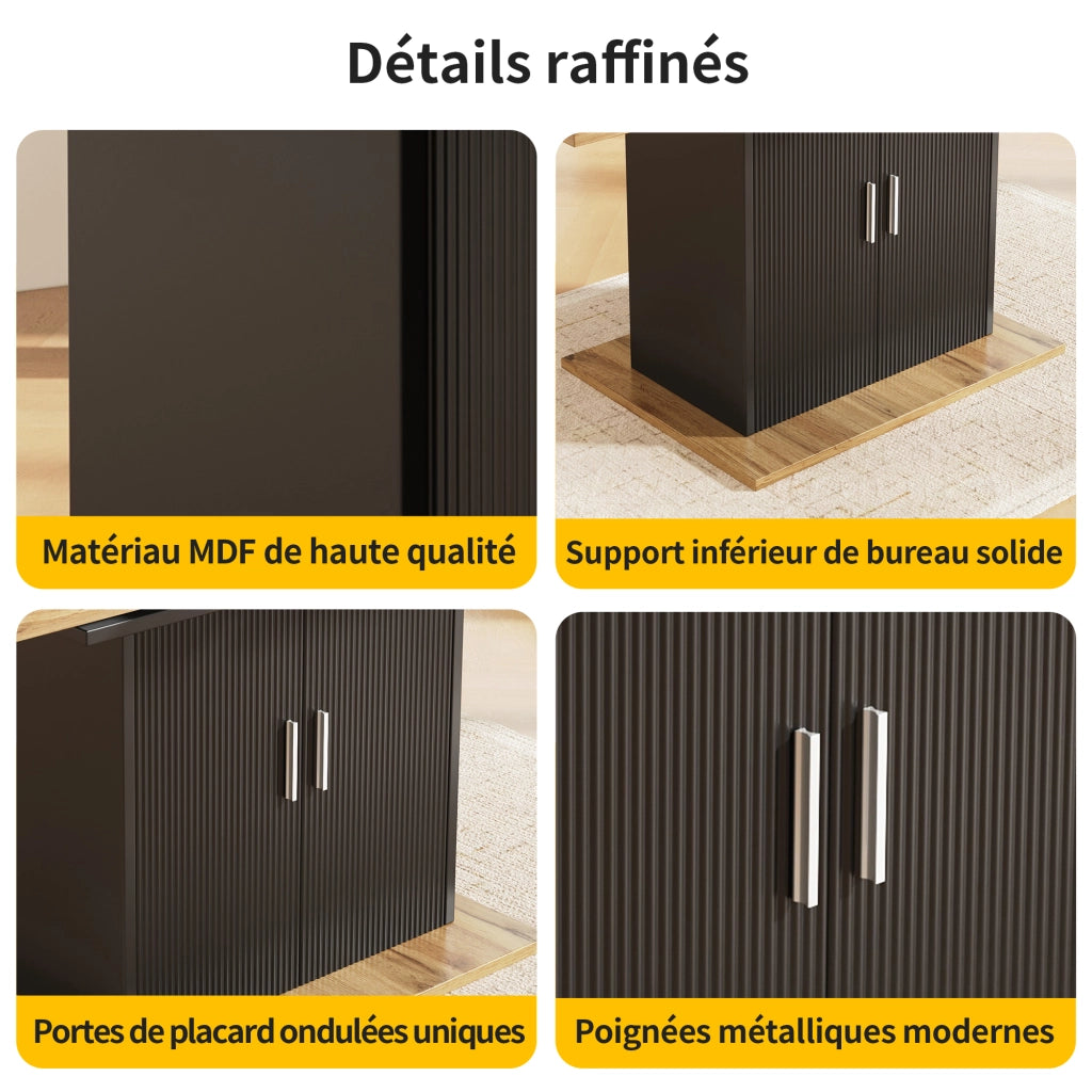 Tavolo da Pranzo Allungabile per 6 a 8 Persone con Mobile Contenitore e Ripiano Regolabile in MDF Nero