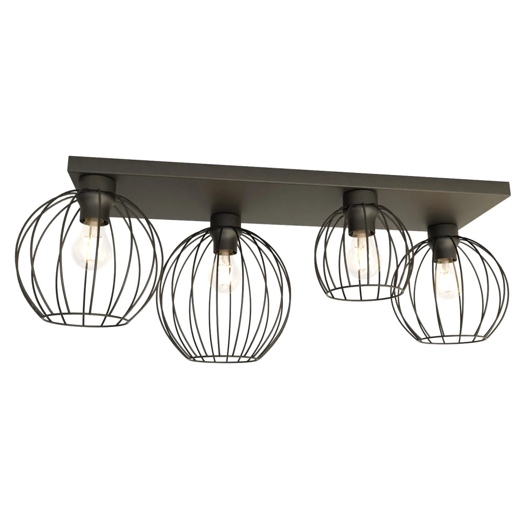 Plafoniera Minimal Industrial Orion 4 Luci Lineari Nera