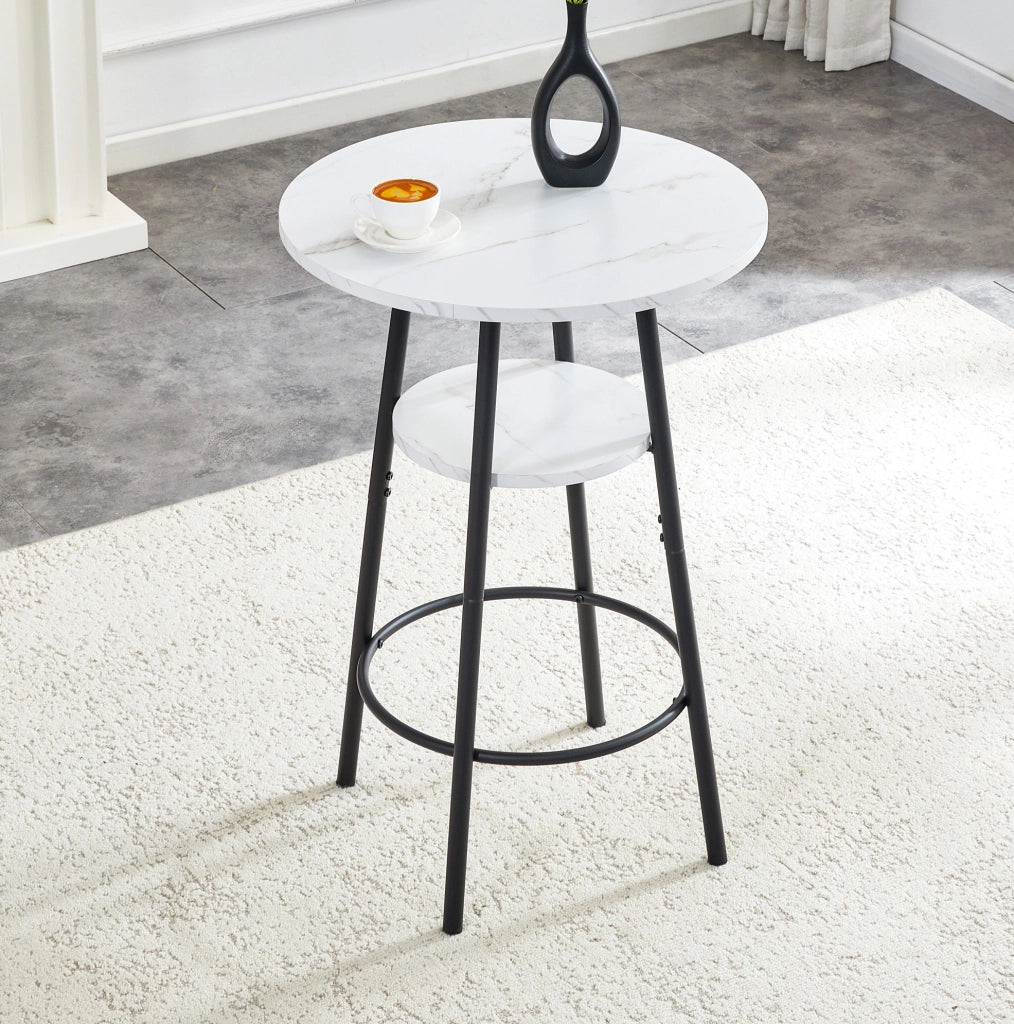 TAVOLO BAR 60 cm Marmo bianco e metallo nero con doppio piano