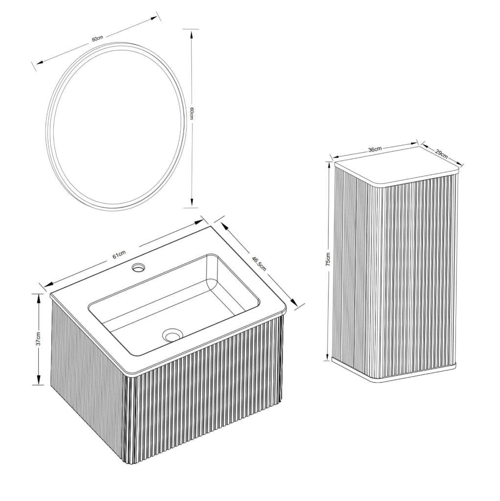 Set mobili bagno ULEVR bianco con lavabo, specchio LED regolabile antiappannamento e mobile laterale sospeso