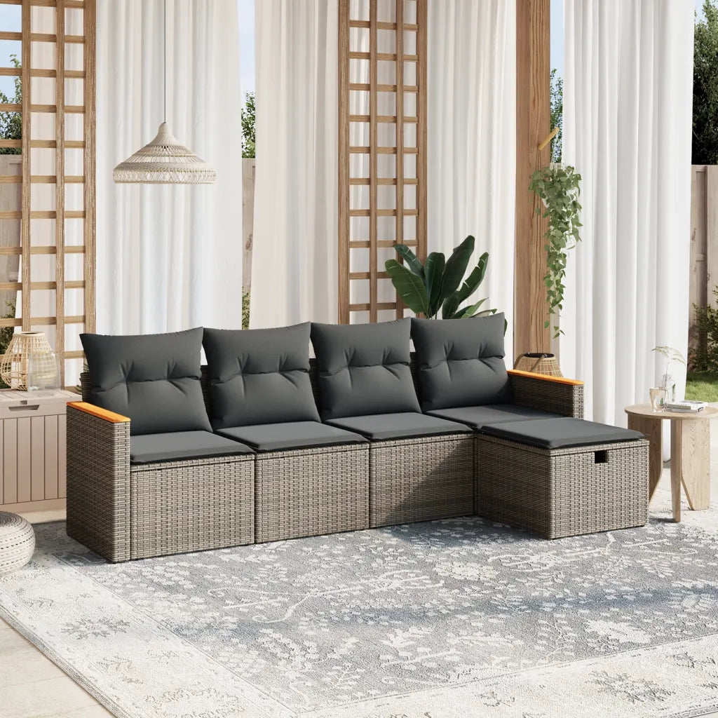 Set Divano da Giardino 5 pz | Set Salotto da Giardino con Cuscini Grigio in Polyrattan