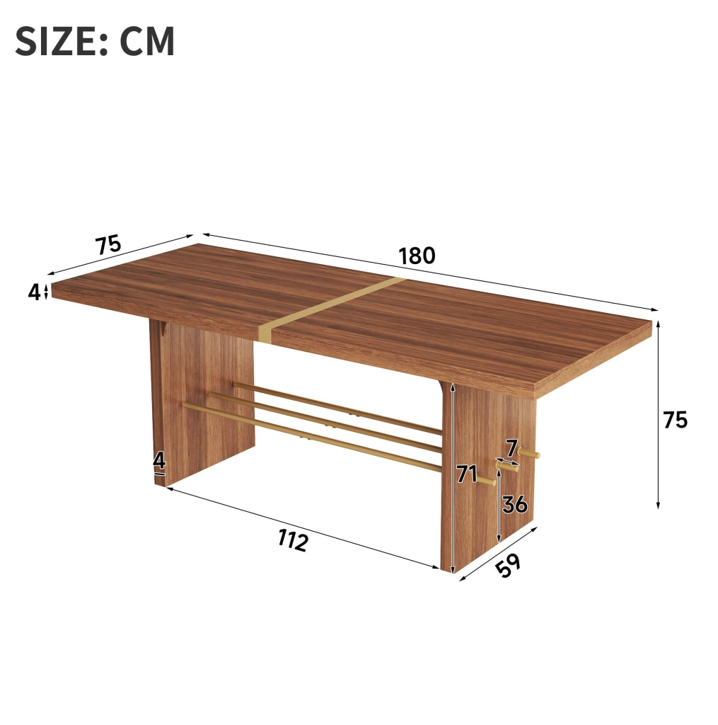 Tavolo da pranzo 180x75 cm in MDF noce e oro