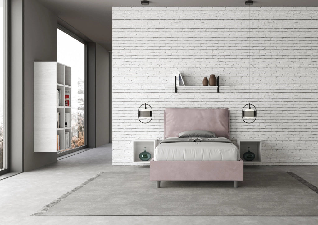 BS COM Letto una piazza e mezza con rete imbottito 120x190 microfibra glicine
