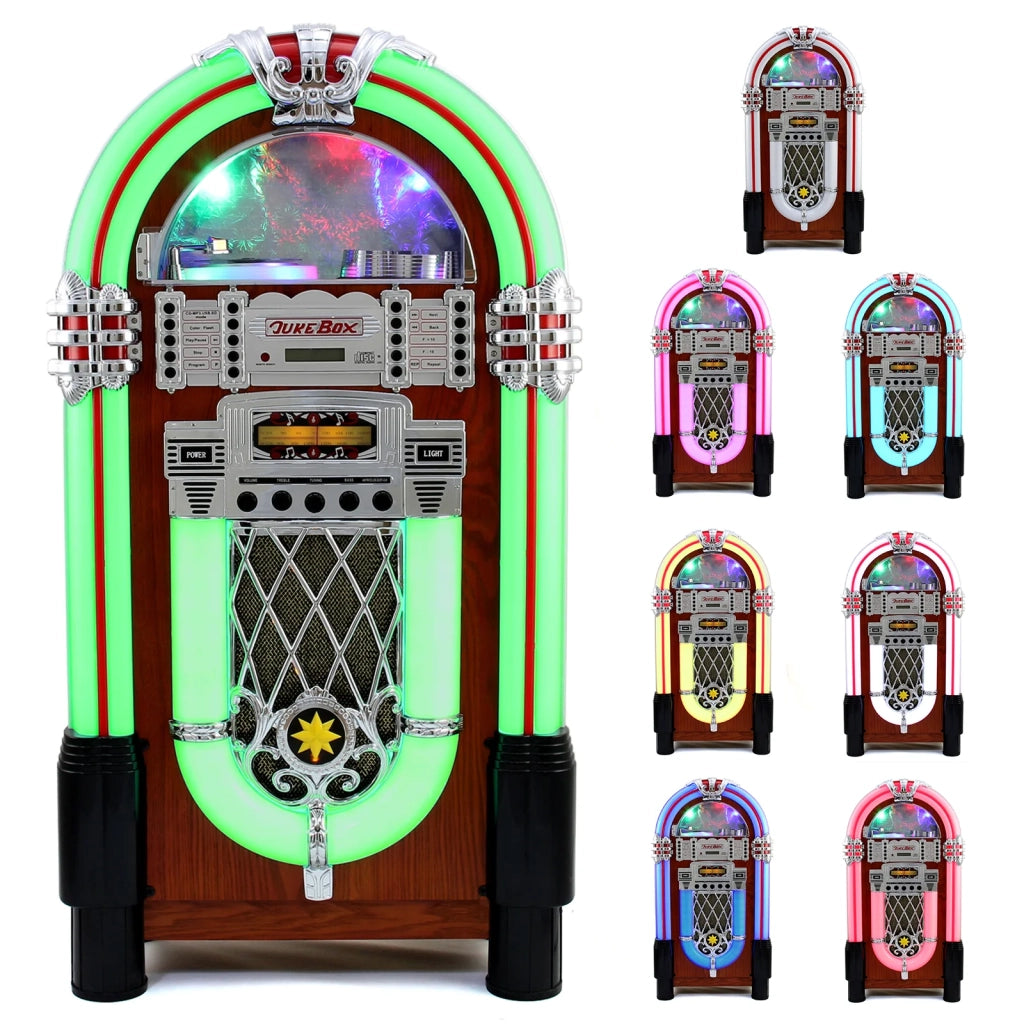 Jukebox Retrò Sistema Audio Anni '50 Stereo FM Radio Bluetooth AUX MP3 USB e Porta CD