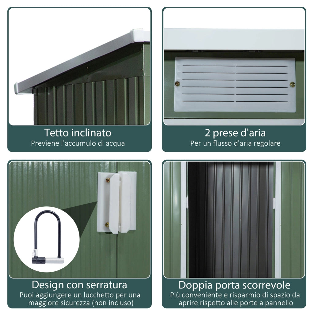 Casetta Box da Giardino 213x130x173 cm in Acciaio Verde