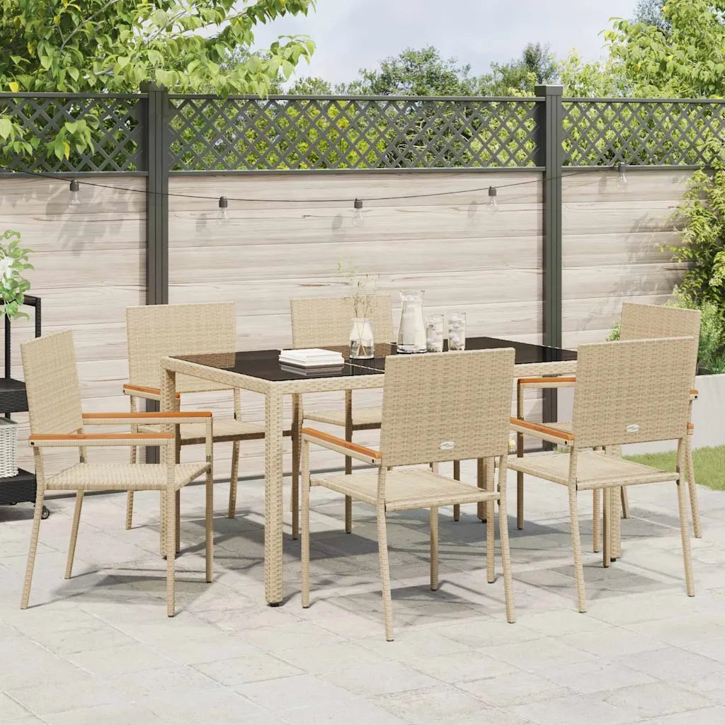 Set da Pranzo per Giardino 7 pcs Beige polyrattan