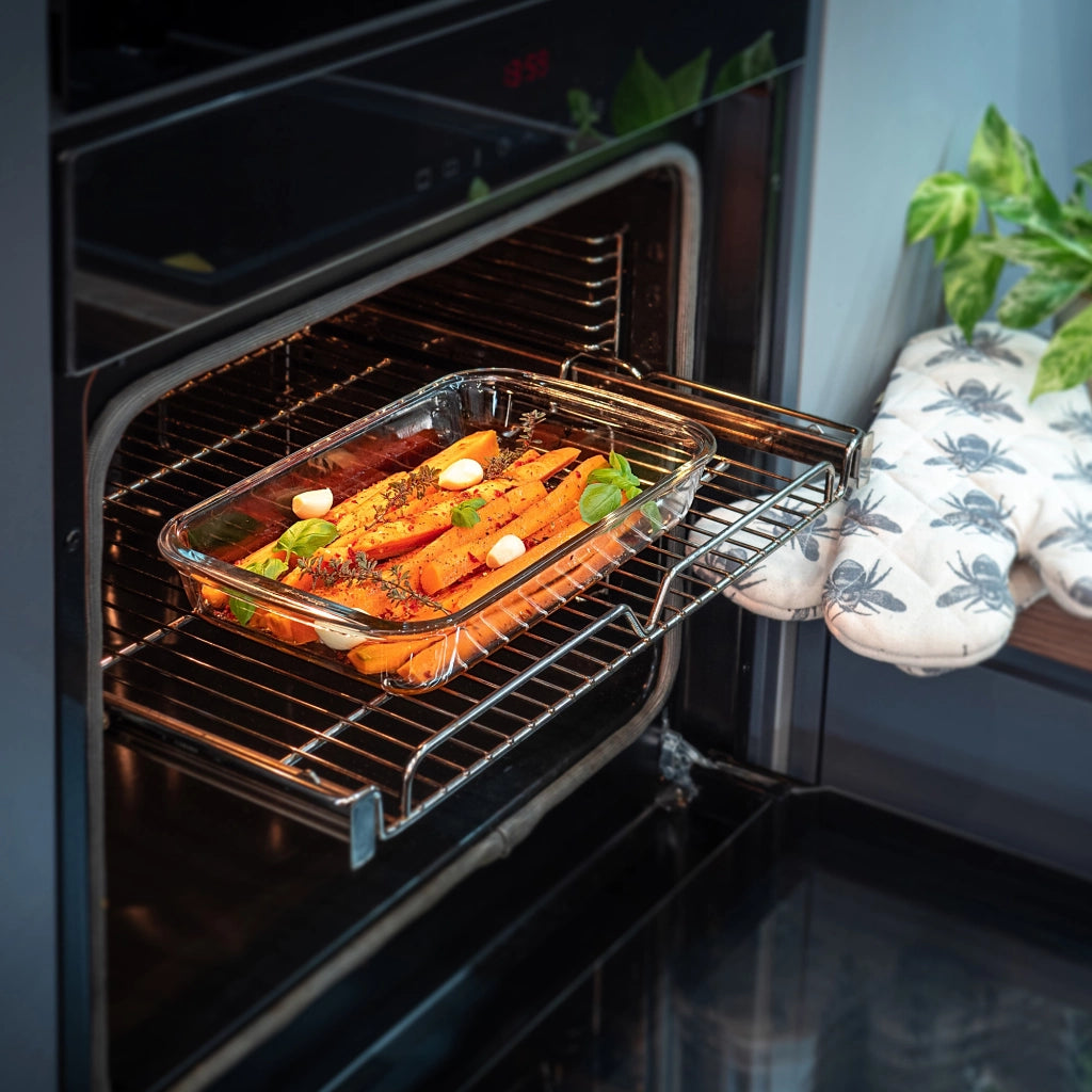 Casseruola rettangolare in vetro KADAX da 1,5 litri, adatta al forno.
