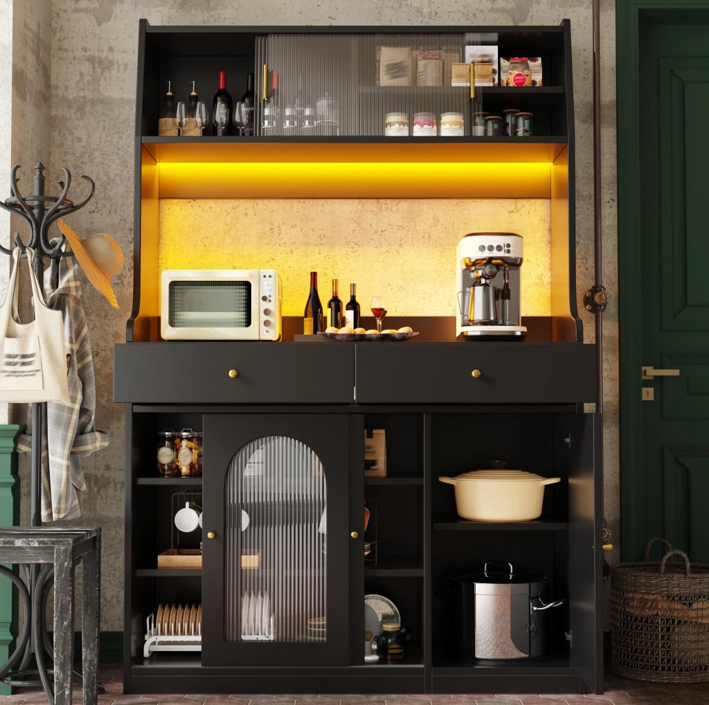ARMADIO ALTO 120x40x180 cm Nero con LED e 2 cassetti