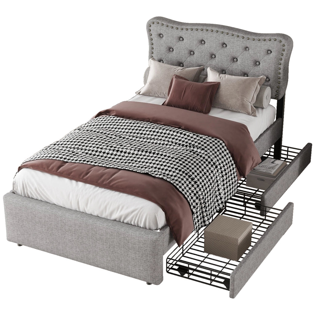 Letto Imbottito con Cassetti ¨C MINIMAL ¨C Grigio 90x200