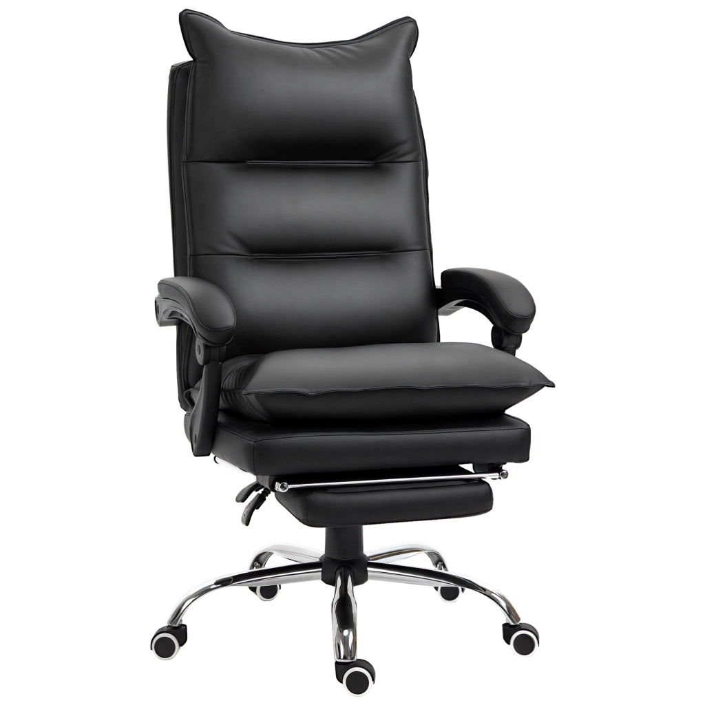 Sedia Ufficio Ergonomica Reclinabile 155¡ã con Poggiapiedi, Sedia Scrivania in Finta Pelle Facile da Pulire, Braccioli Imbottiti, Girevole e Altezza Regolabile, Nero