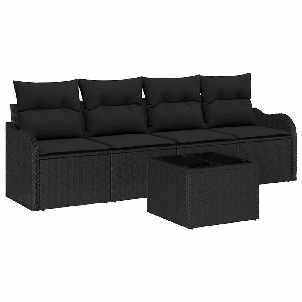 Set Divano da Giardino con archiviazione 5 pcs Nero polyrattan